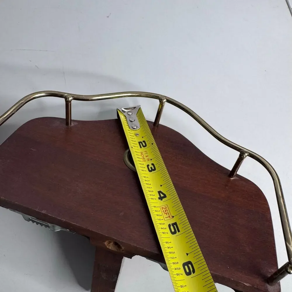 Vintage Wood Wall Mounted Candle Sconce Shelf Brass Gallery Rail 1980s Set 2